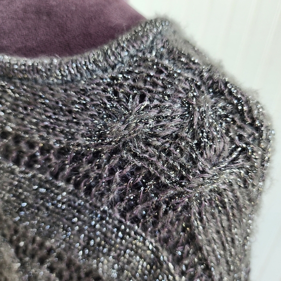 Express Brown Mohair Fuzzy Short Sleeved Metallic Thread Tunic Sweater Dress M - Picture 8 of 13